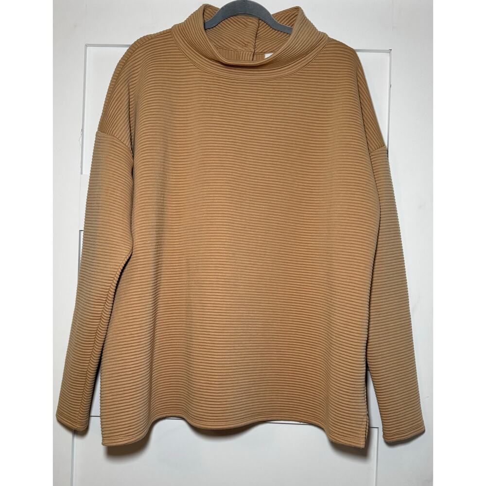 Wonderly Women's Ribbed Knit Pullover 4 Button Back Neck Caramel XXL